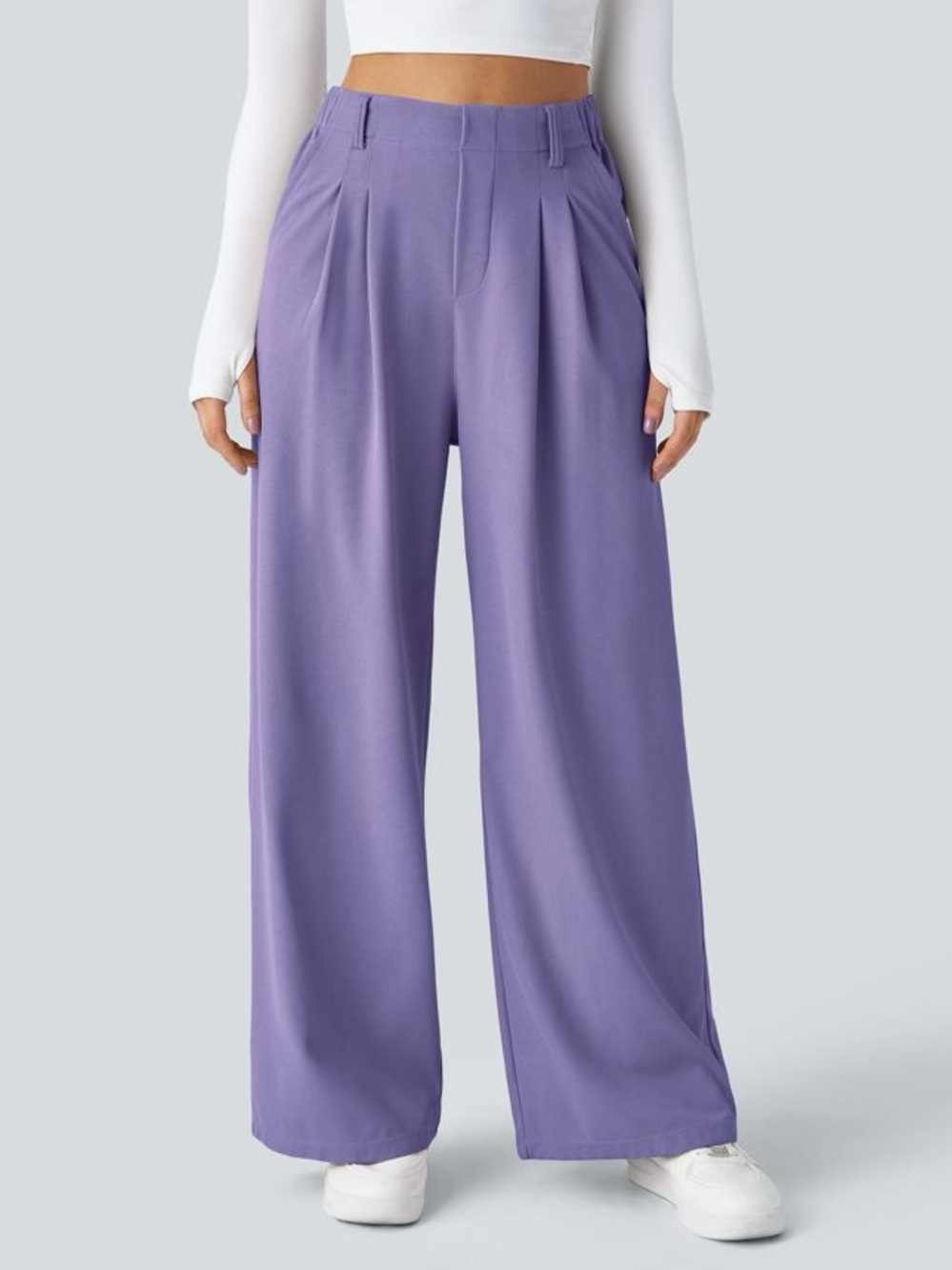 Halara Mellow Purple Flex™ High Waisted Pocket Wide Leg Waffle Work Pants - Picture 1 of 10
